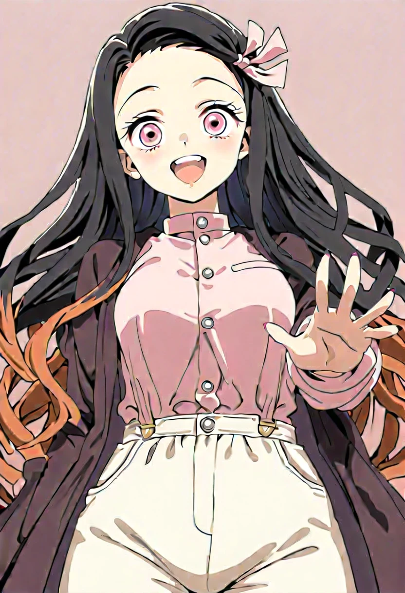 official style, kamado nezuko, kimetsu no yaiba, very aesthetic, best quality, intricate, overall detail, 1 girl, standing, happy, simple background, facing the front, straight-on, close to viewer, cowboy shot, face focus, intricate, hyper-detailed, 100-layer, {{{{ultra-high resolution}}}}, official style, kamado nezuko, kimetsu no yaiba, very aesthetic, best quality, intricate, overall detail, 1 girl, standing, happy, simple background, facing the front, straight-on, close to viewer, cowboy shot, face focus, intricate, hyper-detailed, 100-layer, {{{{ultra-high resolution}}}}, {{{hi-vision anime}}},