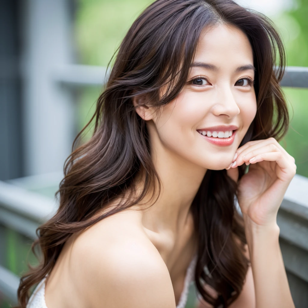 Beautiful mature woman with beautiful wavy long hair, Sexy beauty, Smile, Ultra-high resolution,(Realistic:1.4), ((Highest quality)), ((masterpiece)), (be familiar with),