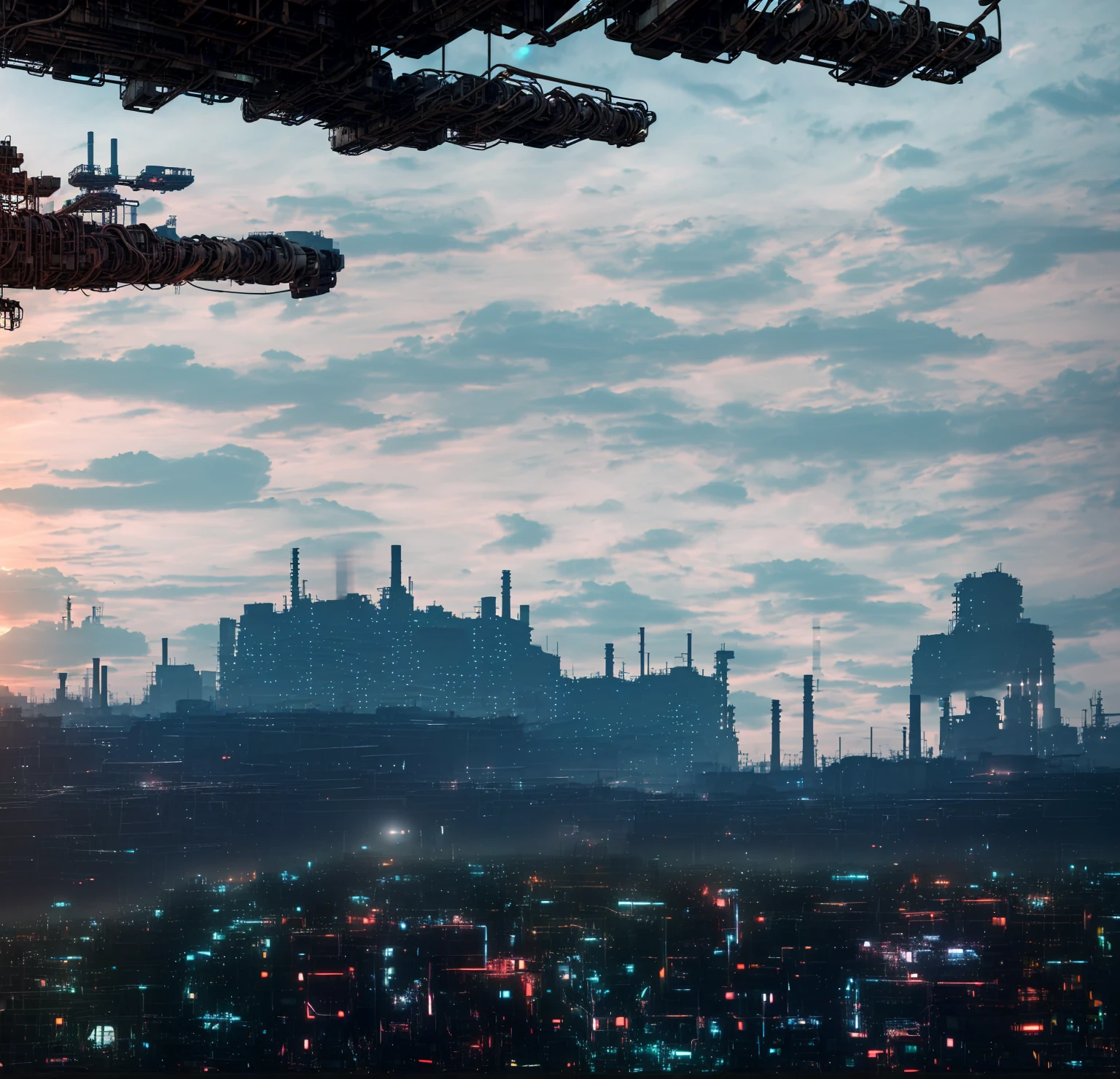 In this dystopian panorama, human hearts beat to machine rhythms. Sunsets are lines of augmented reality code. As factories hum and drones buzz, nature's last breaths fade into forgotten memories.