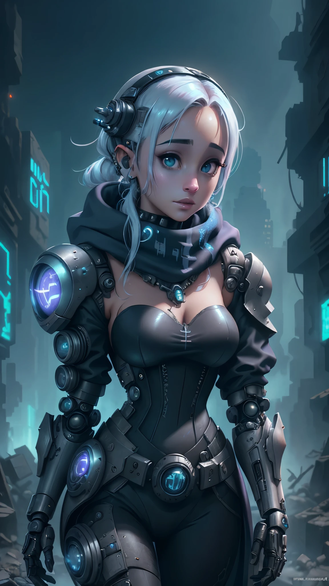 (The best quality,A high resolution,Ultra - detailed,actual),Ariana Grande wearing a helmet and a scarf with a camera attached to it, dystopian sci-fi character, cyberpunk statue, cyberpunk nun warrior, (dystopian scifi gear:1.4) , scifi character, sci - fi character, hyper-realistic cyberpunk style, cyberpunk helmet, (fashionable cyberpunk mechanoid:1.4) , zbrush central contest winner, cyberpunk style ， hyperrealistic, ,(Fondo de ruinas de mazmorra en ruinas:1.4 ), Epic Fantasy Art Style HD, 4K fantasy art, epic fantasy digital art style, epic fantasy art style, Fantasy Woman, epic fantasy art portrait, Epic fantasy style, hyperrealistic fantasy art, hd fantasy art, Epic fantasy character art, epic fantasy art, in style of dark fantasy art, epic fantasy digital art, (iluminación cinematográfica :1.4),( face detailed :1.4),( Ariana Grande :1.4) 