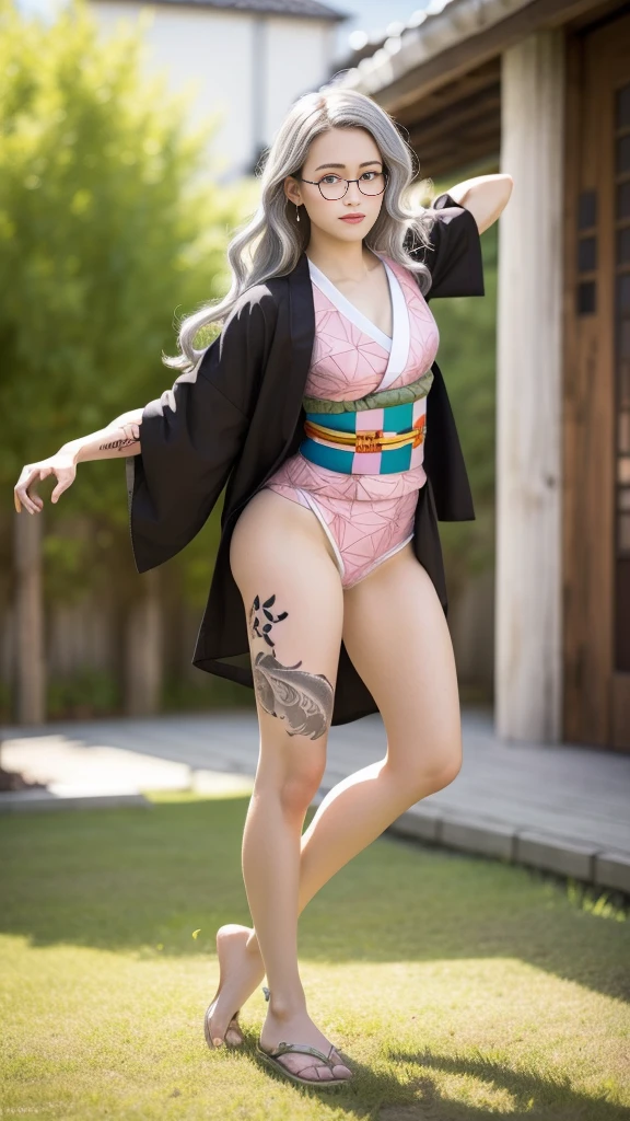 Cute Japanese female, (16 years old), (Very cute face), white moist skin, looking at camera, melancholy expression, (Pink bright eyes: 1.4), (Black framed glasses: 1.3)
BREAK,
(Parkour), (Very beautiful berserker female: 1.3), (Dynamic pose: 1.3),
BREAK,
(Wearing pink cute kimono: 1.3), (Highly revealing kimono), Very large earrings, Short length, (Black grass tattoo on body: 1.3),
BREAK,
(Long hair), (Light gray hair: 1.4), (Wavy hair), (Gradient hair: 1.3), (Red tips: 1.3),
BREAK,
(Realistic: 1.3), Masterpiece, Perfect lighting, (Ultra high resolution), (8K), (Highly detailed: 1.4), (From the front), (Full body: 1.4), (Symmetrical: 1.2), (One cut),
BREAK,
(Big cities in Japan: 1.2),