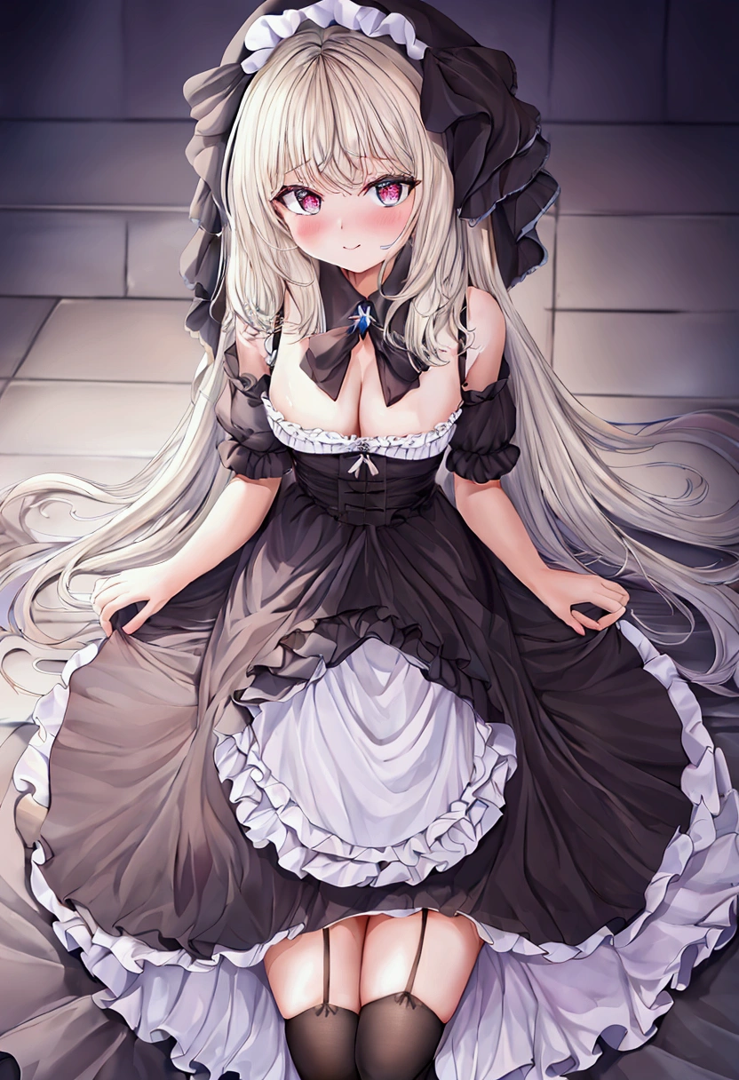 young girl, 14years old, medium , , black stockings, white panties, Bottom view, slim build, Best quality, средняя задница, мокрая киска, школьная японская форма, , юбка и рубашка, школьница