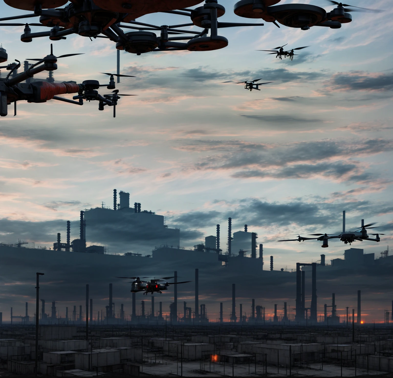 In this dystopian panorama, human hearts beat to machine rhythms. Sunsets are lines of augmented reality code. As factories hum and drones buzz, nature's last breaths fade into forgotten memories.