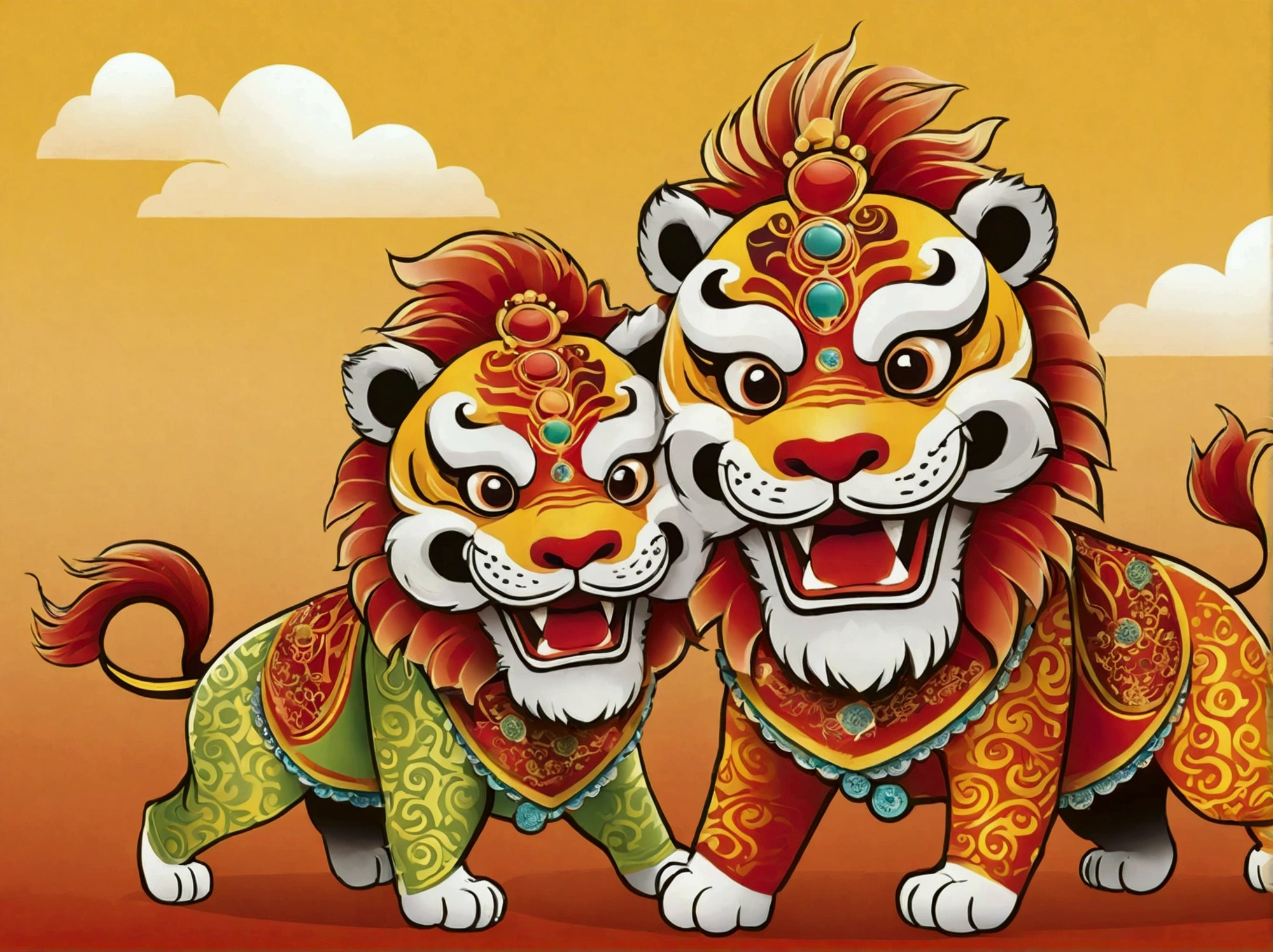 illustration "Two lion dance" Japanese Lucky Charms
"this ""Two lion dance"" It is a rainbow color design with gradient."
Very gorgeous
this "Two lion dance" smiling.
Gorgeous design that brings joy to the viewer is pretty cool、Chic and modern design white background