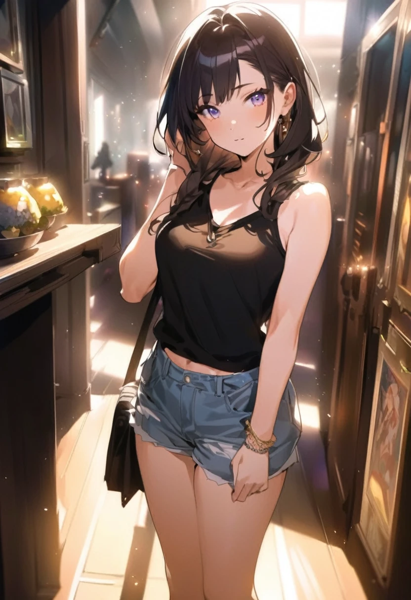Anime girl in shorts and black top standing in a hallway, Enchanting anime girl, Attractive anime girl, Beautiful Anime Girls, Cute girl anime visuals, Gwaiz, artwork in the style of Gwaiz, Beautiful and attractive anime woman, Beautiful and attractive anime , Cute Anime Girl, Cute Anime Girl, Beautiful Anime Woman, Anime Moe Art Style
