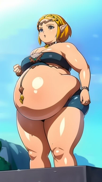 Anime Women, Adult female、Detailed face、amount、amount、Braided Pigtails, Zelda、Extremely Long Hair、Sharp eyes、Thick lips、 Extremely fat、extremely Chubby、extremely obese, obesity、obesity body、Double chin、Cheek、Thick neck、colossal Breasts、Extremely Saggy breasts、Thick upper arms、Thick arms、thick fingers、extremely Fat belly、Flabby belly、Flabby belly fat、Thick legs、colossal ASS, extremely pregnant, completely naked