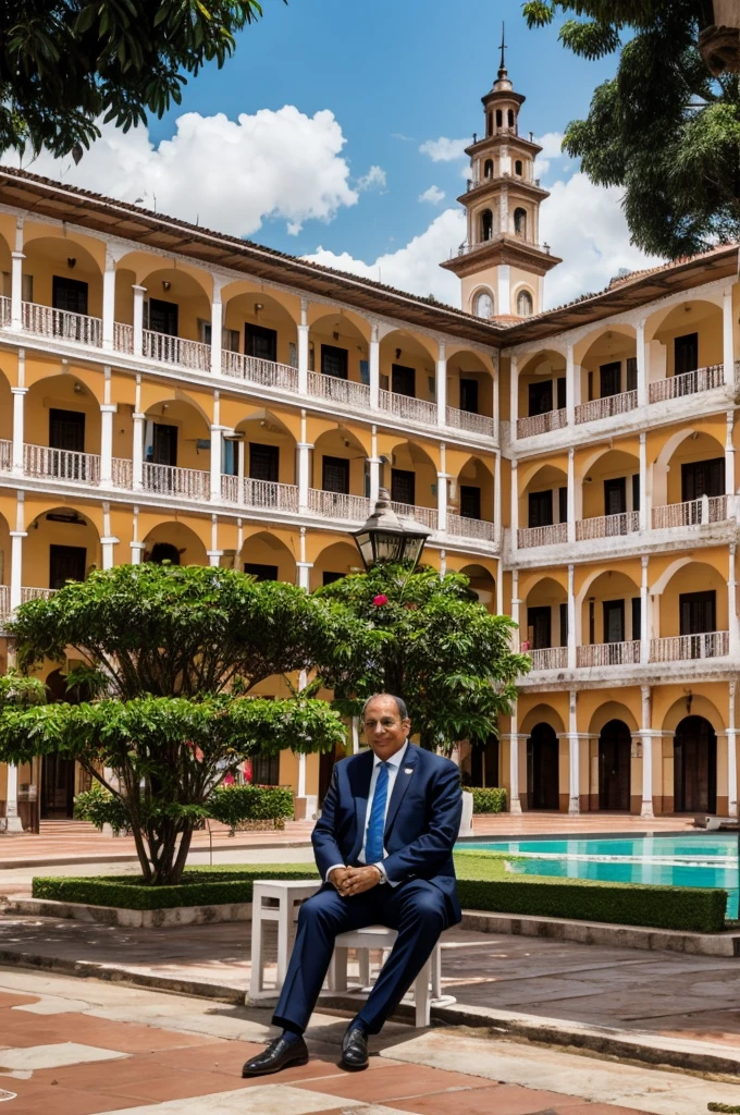 Santiago El Mayor sitting in the Plaza Bolivar del Hatillo