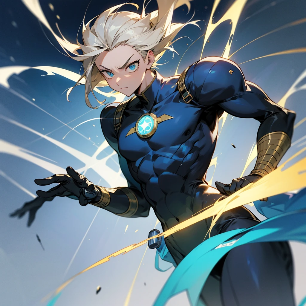 Like a Pro Hero in "My Hero Academia" com um Quirk de Manipulação Temporal e um artefato mágico como o Chronomantic Clock, his appearance would be striking and reflect both his power and his role as a hero. Here's a suggestion of what you might look like:
**hero costume**:
- **'s uniform**: A futuristic and elegant outfit, predominantly in silver and blue colors, symbolizing time and precision. The suit material is strong and flexible, allowing freedom of movement.
- **Chronomantic Clock**: The watch is integrated into your outfit, attached to the wrist or embedded on the chest like an emblem. It glows with a soft light when in use.
- **mask**: A partial mask that covers the upper half of the face, equipped with displays that analyze the environment in real time, helping with the use of Quirk.
- **Accessories**: Special gloves that help channel Quirk more precisely and reinforced boots for greater agility and stability.
**Physical Characteristics**:
- **Height and Body**: Medium to tall height, with an athletic and well-defined physique, reflecting the intensive training required to be a hero.
- **body hair**: body hair de comprimento médio, possibly in a single color or with blue or silver highlights, symbolizing your connection with time.
- **eyeballs**: eyeballs de cor incomum, maybe deep blue or silver, that glow slightly when you use your Quirk, adding a touch of mysticism.
- **Scars and Marks**: Some scars from past battles, showing your experience and resilience, in addition to a possible temporal symbol tattooed somewhere visible, such as on the arm or neck.
Your appearance reflects your unique ability and your status as a respected hero, combining functionality and aesthetics to create an imposing and inspiring image.