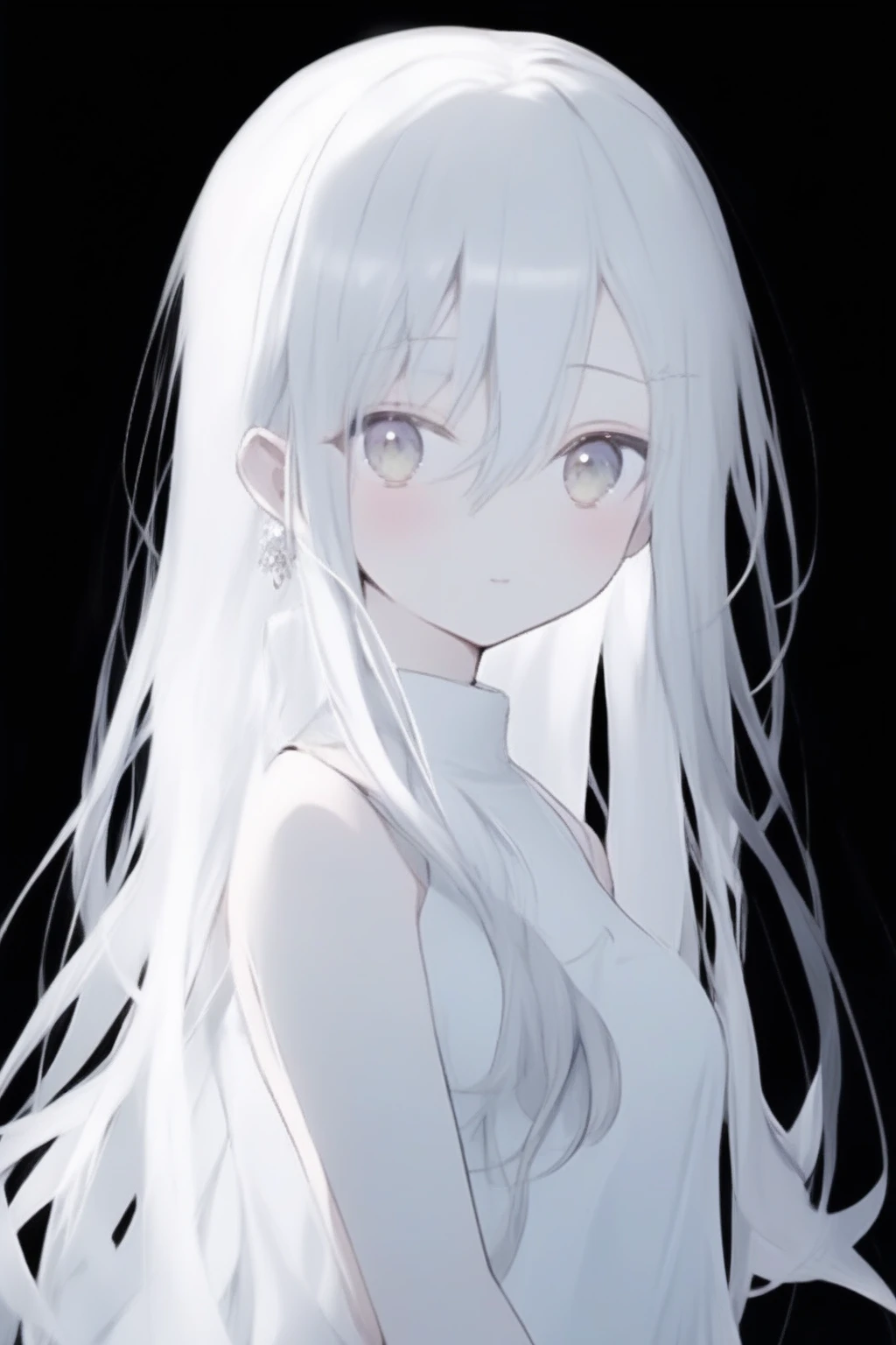 anime girl with long gray hair and white dress looking at camera, girl with gray hair, perfect gray haired girl, gray haired, A white-haired, with long gray hair, gray haired deity, with long white hair, flowing gray hair, anime girl with long hair, one girl has gray hair, gray haired lady, Guweizu, her hair is white, gray hair