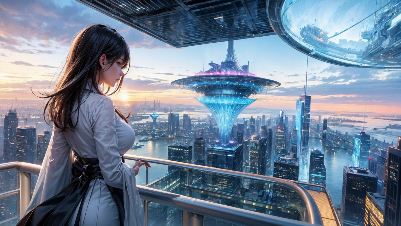 (Best quality,4K,8K,A high resolution,Masterpiece:1.2),Ultra-detailed,(Realistic,Photorealistic,photo-realistic:1.37),Futuristic floating city,Futuristic technology,Huge urban high-tech tablet platform,Airship,Floating in the sky,Futuristic city,Small airships around,High-tech hemispherical platform,Colorful lights,Advanced architecture,modernn architecture,skyscrapper,Access the cloud,Scenic beauty,view over city,Impressive design,Blend seamlessly with nature,energetic and vibrant atmosphere,Futuristic transportation system,Parking is suspended,Transparent path,Lush greenery,Sky gardens,cascading waterfalls,Magnificent skyline,reflections on the water,Sparkling river,Architectural innovation,futuristic skyscrapers,Transparent dome,The shape of the building is unusual,Elevated walkway,Impressive skyline,Glowing lights,Futuristic technology,Minimalist design,Scenic spots,Panoramic view,Cloud Piercing Tower,Vibrant colors,epic sunrise,epic sunset,Dazzling light display,magical ambiance,The future city,Urban Utopia,LuxuryLifestyle,Innovative energy,sustainable development,Smart city technology,Advanced infrastructure,Tranquil atmosphere,Nature and technology live in harmony,Awesome cityscape,Unprecedented urban planning,Architecture connects seamlessly with nature,High-tech metropolis,A cutting-edge engineering marvel,The future of urban living,Visionary architectural concept,Energy-efficient buildings,Harmony with the environment,A city floating above the clouds,Utopian dreams become reality,The possibilities are endless,State-of-the-art transportation network,Green energy integration,Innovative materials,Impressive holographic display,Advanced communication system,Breathtaking aerial view,Quiet and peaceful environment,Modernist aesthetics,Ethereal beauty