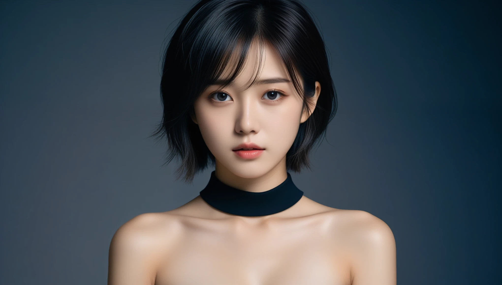 8k, Ultra-high resolution, Highest quality, masterpiece, 三分割法によるphotograph,Surreal, photograph, 1 Girl, (16 years old:1.3), pretty girl, Cute Face, Beautiful eyes in every detail, 細かくdetailedに,masterpiece,One Girl:1.2, Japan Female Announcer,upper body,from below,sad,streaming tears,Black short hair,Messy hair,(black suit:1.3),mourning clothes,(印象派の美しい少女のPortraiture), (Gray background:1.3),(Impressionist light and colour),Realistic Skin, Perfect and beautiful face ,完璧でCute Face, Skin with attention to detail, Perfect limbs、Narrow waist,Looking at the audience、beauty,Long neck,clavicle,(((Ideal body type))),A cup small breasts :2,Portraiture:2,Perfect Anatomy,鮮明なdetailed,detailed,Surreal,Light and shadow,underlighting