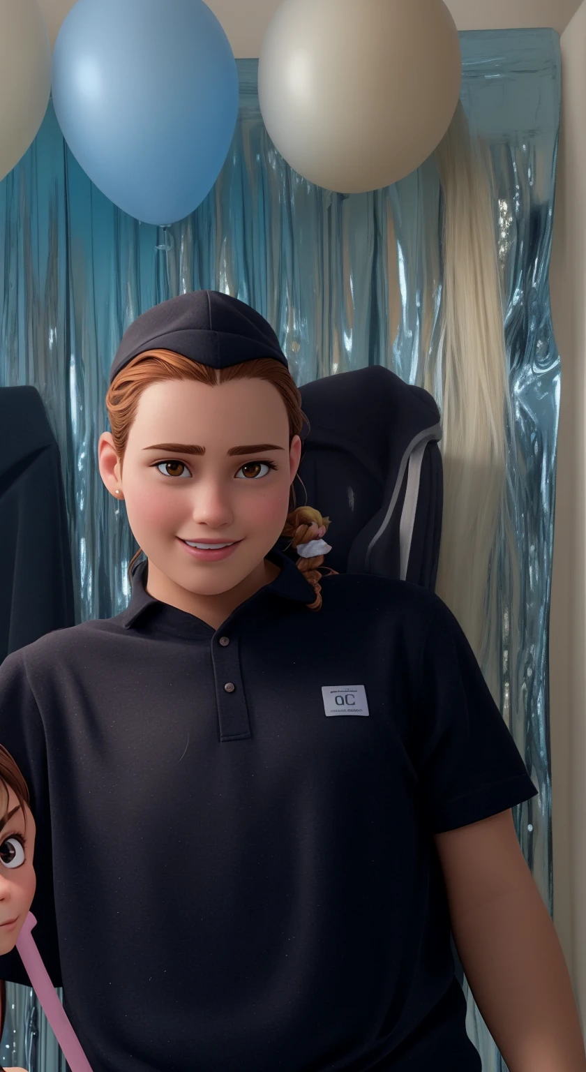A blond-haired and light-skinned woman dressed red with her brown-haired baby with white shirt and suspenders. Estilo Disney pixar alta qualidade melhor qualidade