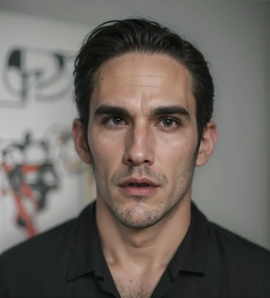 A realistis spanish man face age 25 years wear a black shirt,ultra hd 8k