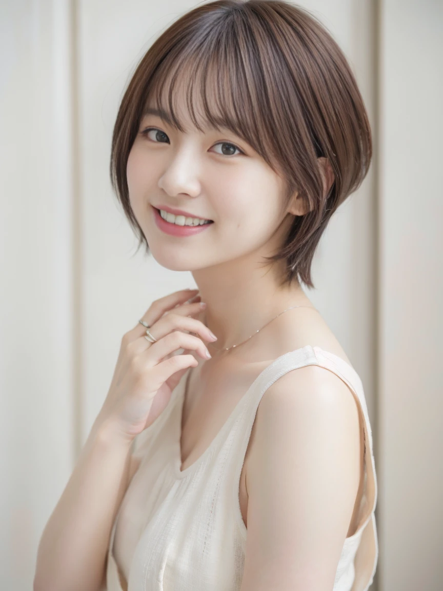 (Highest quality、8k、32K、masterpiece、Hmph:1.2)、smile、Cute Japanese Women Photos、Completely naked、Very short hair、Photographed in natural light、Upper Body、Surface Focus、Simple Necklace、In front of the white door、From above、Looking at the audience、Mix 4、(8k、RAW Photos、Highest quality、masterpiece:1.2)、(Realistic、Realistic:1.37)、1 girl、Photon Mapping、Physically Based Rendering、good looking、Excellent image quality、High resolution、1080P、(Pretty face)、(Detailed facial depiction)、(Detailed description of the hand setter muscle area)、(Detailed CG)、Dirty Hair、masterpiece、Rich details、(exquisite features)、(Best image quality)、(masterpiece)、(Detailed eyes)、I look forward to meeting you、Delicate clavicle、Various poses