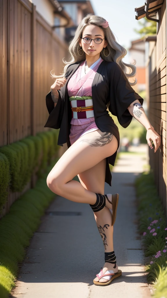 Cute Japanese female, (), (Very cute face), white moist skin, looking at camera, melancholy expression, (Pink bright eyes: 1.4), (Black rimmed glasses: 1.3)
BREAK,
(Parkour), (Very beautiful berserker female: 1.3), (Dynamic pose: 1.3),
BREAK,
(Wearing pink cute kimono: 1.3), (Highly revealing kimono), Very big earrings, Short length, (Black grass tattoo on body: 1.3),
BREAK,
(Super long hair), (Light gray hair: 1.4), (Wavy hair), (Gradient hair: 1.3), (Red tips: 1.3),
BREAK,
(Realistic: 1.3), Masterpiece, Perfect lighting, (Ultra high resolution), (8K), (Very detailed: 1.4), (From the front), (Full body: 1.4), (Symmetrical: 1.2), (One cut),
BREAK,
(Big cities in Japan: 1.2),