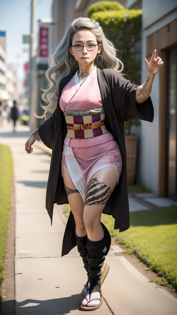 Cute Japanese female, (16 years old), (Very cute face), white moist skin, looking at camera, melancholy expression, (Pink bright eyes: 1.4), (Black rimmed glasses: 1.3)
BREAK,
(Parkour), (Very beautiful berserker female: 1.3), (Dynamic pose: 1.3),
BREAK,
(Wearing pink cute kimono: 1.3), (Highly revealing kimono), Very big earrings, Short length, (Black grass tattoo on body: 1.3),
BREAK,
(Super long hair), (Light gray hair: 1.4), (Wavy hair), (Gradient hair: 1.3), (Red tips: 1.3),
BREAK,
(Realistic: 1.3), Masterpiece, Perfect lighting, (Ultra high resolution), (8K), (Very detailed: 1.4), (From the front), (Full body: 1.4), (Symmetrical: 1.2), (One cut),
BREAK,
(Big cities in Japan: 1.2),