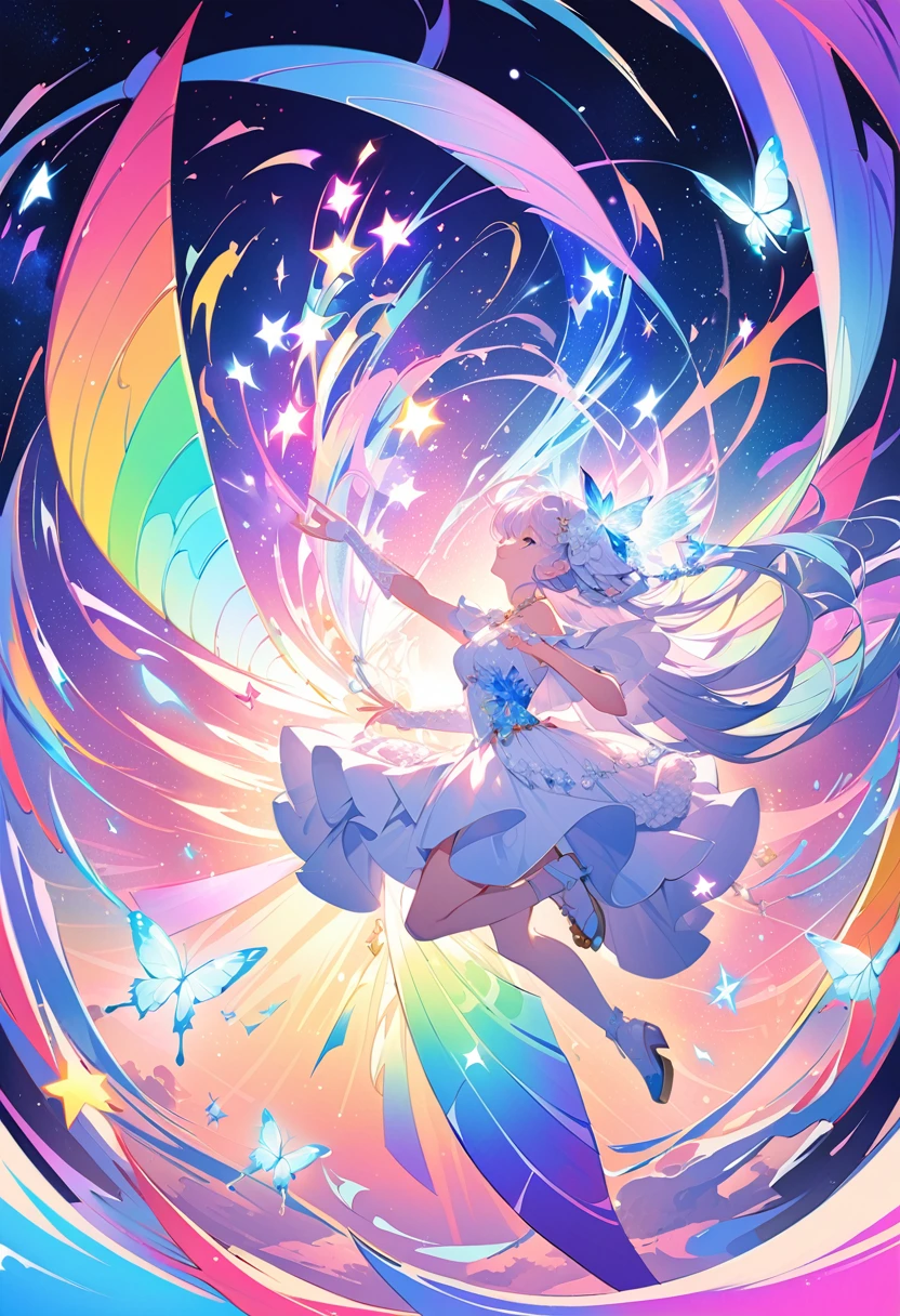 Melody Mark,Highest quality、Tabletop、1 Female、solo、(Abstract art:1.6),(Psychedelic Theme:1.6),(Gunjo World:1.5),(Marine:1.5),(Blue World:1.5),(At the center of the world is the most beautiful woman in the world),(Many stars are falling:1.3),A ray of light spreads,Crystals spreading from the center,Prisma(Nostalgic scenery:1.5),(Colorful flowers:1.3),Garden Girl,Gentle sunlight,Breeze,Delicate flowers,A rainbow-colored butterfly flutters its wings,Captivating natural beauty,Shining Star Fragment,Ice crystals,