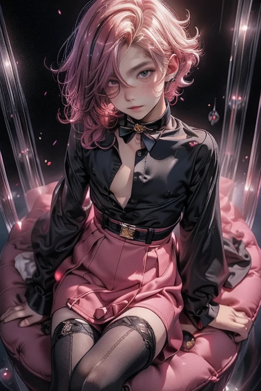 Jellyfish hair, Goldrose and blues hair, collar,
Black Cherry Leotardo and Cherry transparent dress
Cherry makeup, full makeup, salmón lips, eyeshadow, (((boy))), (((small breasts))), Bulge, Erection, Thighhighs