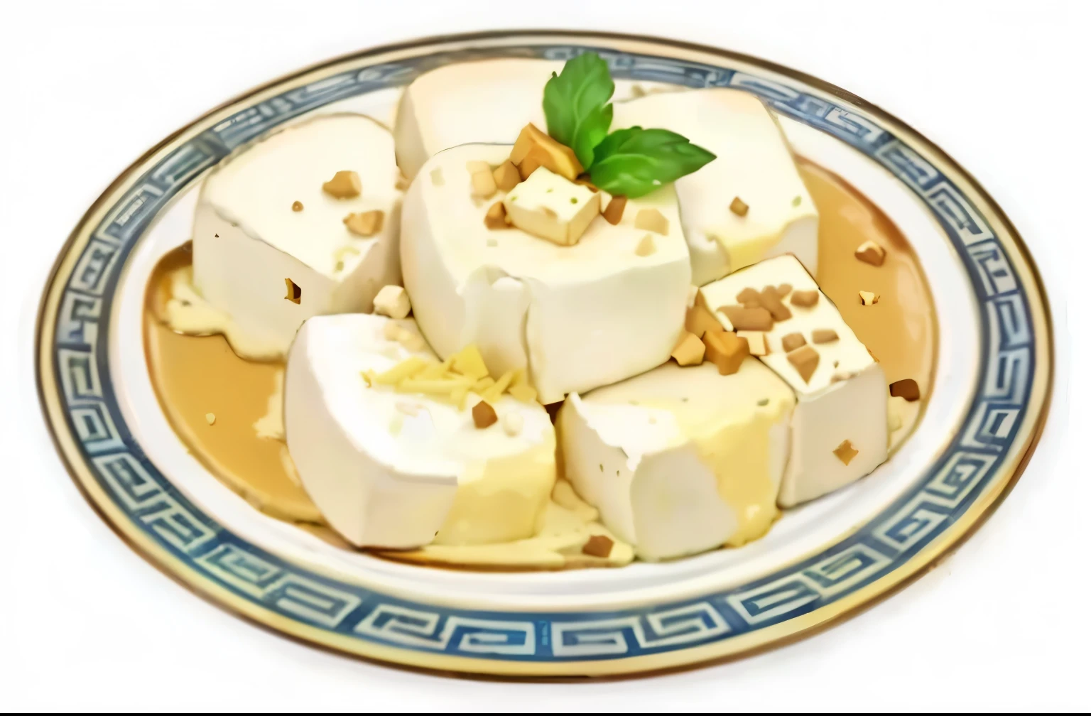 There is a plate of tofu on the plate，Plate with blue border, Map tofu cartoon, gujian, Black person, Tartakovsky, ASP, Anime Food, ❤🔥🍄🌪, caramel, (cheese), ivory, cheese, User Photos, 🐿🍸🍋, nanquan, wipe, cream, White, delicious