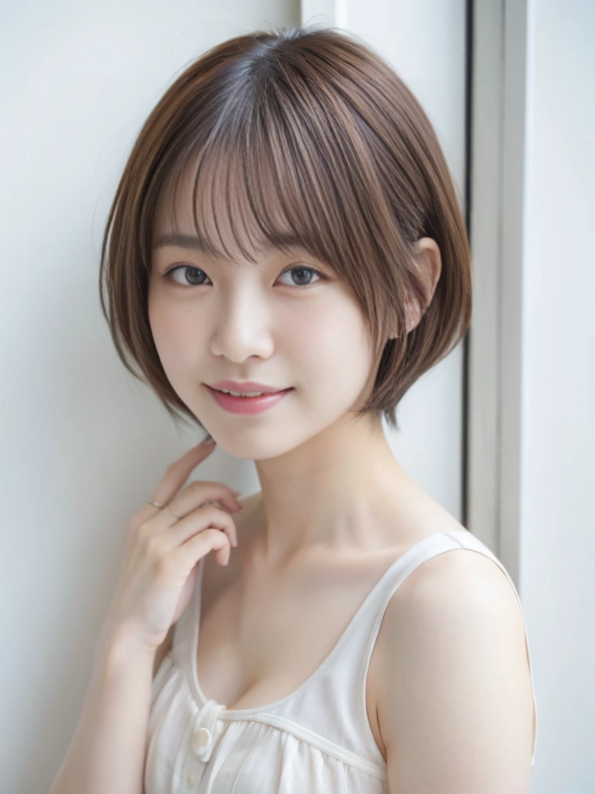 (Highest quality、8k、32K、masterpiece、Hmph:1.2)、smile、Cute Japanese Women Photos、Completely naked、Very short hair、Photographed in natural light、Upper Body、Surface Focus、Simple Necklace、In front of the white door、From above、Looking at the audience、Mix 4、(8k、RAW Photos、Highest quality、masterpiece:1.2)、(Realistic、Realistic:1.37)、1 girl、Photon Mapping、Physically Based Rendering、good looking、Excellent image quality、High resolution、1080P、(Pretty face)、(Detailed facial depiction)、(Detailed description of the hand setter muscle area)、(Detailed CG)、Dirty Hair、masterpiece、Rich details、(exquisite features)、(Best image quality)、(masterpiece)、(Detailed eyes)、I look forward to meeting you、Delicate clavicle、Various poses