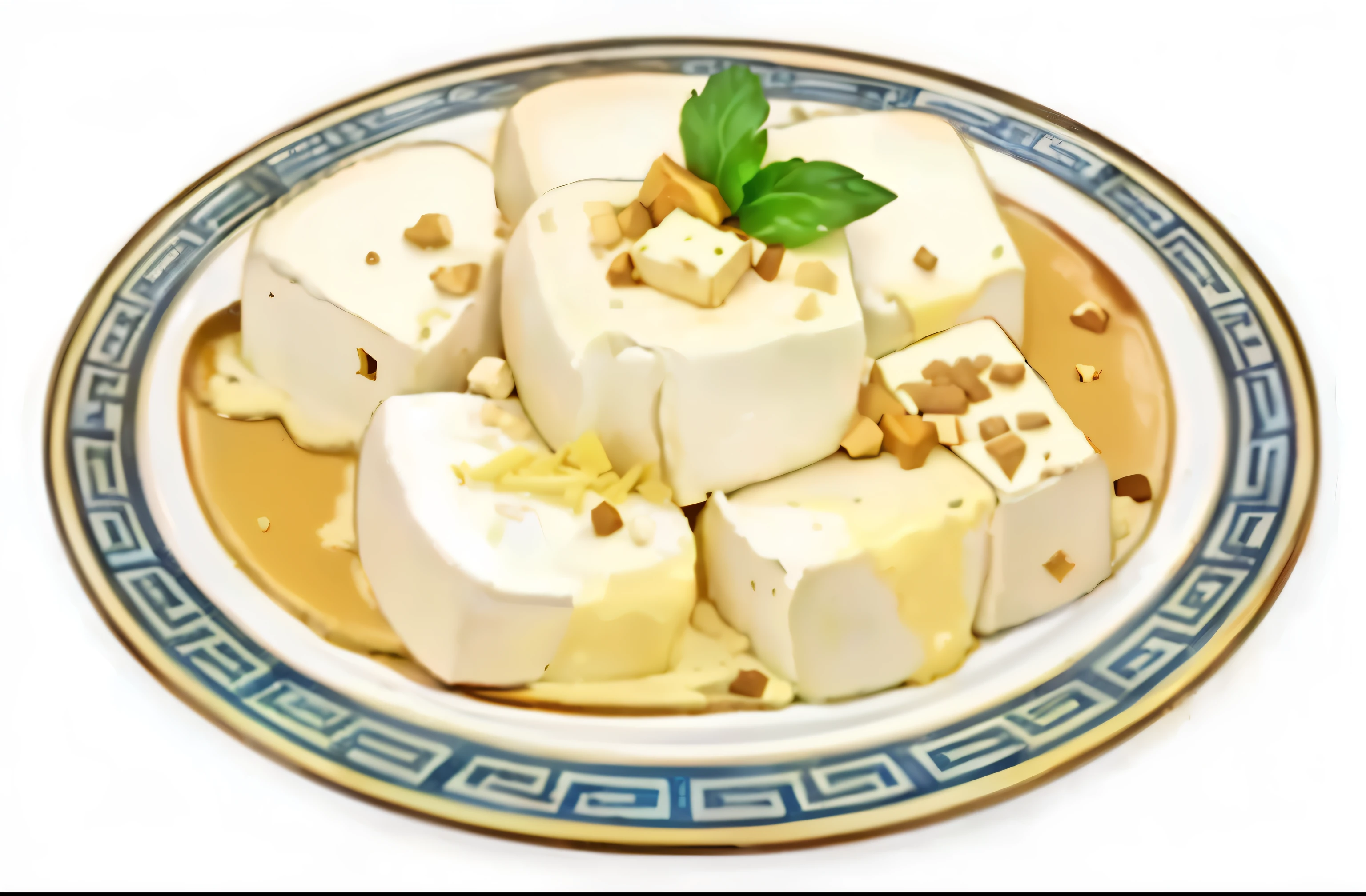 There is a plate of tofu on the plate,Plate with blue border, Map tofu cartoon, gujian, Black person, Tartakovsky, ASP, Anime Food, ❤🔥🍄🌪, caramel, (cheese), ivory, cheese, User Photos, 🐿🍸🍋, nanquan, wipe, cream, White, delicious