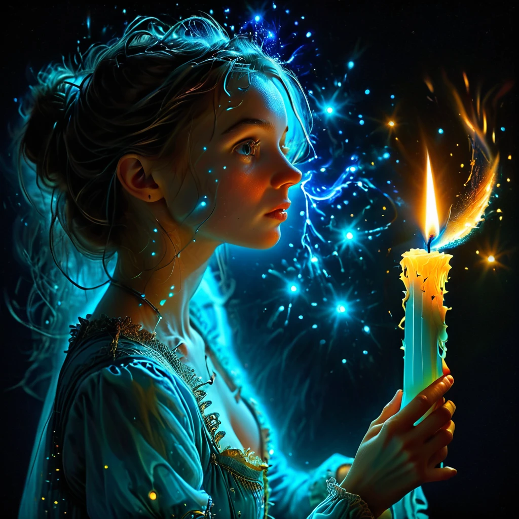 I'm a searchlight soul, they say, but I can't see it in the night, she blows out the candle, bioluminescent, glowing, candle light, 