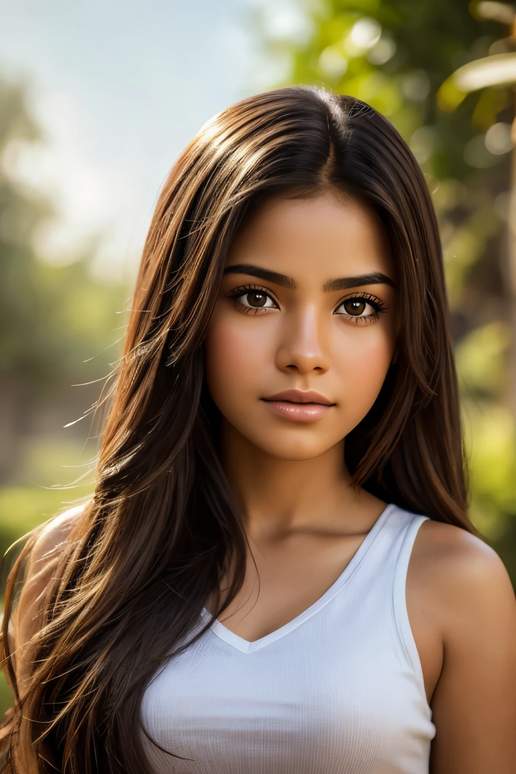 (Pixar style) Waist-up portrait of a Mexican girl with long hair, Natural skin texture, 4K Textures, HDR, complex, Very detailed, Clear focus, Ultra Detailed