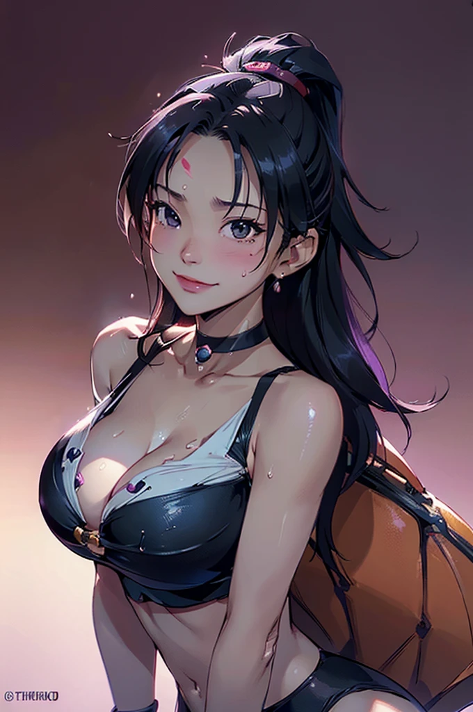 Hyper realistic super detailed sexy,Manya (Dragon Quest IV), Very detailed, Sexy look, Seductive look, [:(Facial details: 1.4): 0.4], 16K resolution, 4K resolution, Dynamic Lighting, High resolution, (Ultra-realistic: 1.4),(Contrasting Background: 1.5), (Ultra-realisticな腕の解剖学), (脚のUltra-realisticな解剖学), (Beautiful Skin), (lighting movie: 1.7), (Respondent), (NVIDIA RTX Ray Tracing Technology), (Ultra-realisticな腕の解剖学: 2), (Beautiful abs), (Color images), Minea & Manya (Dragon Quest IV) ,chest, chestの谷間, blush, medium chest, Bikini, bangs, View your viewers, clavicle, Black Bikini, Focus Only, whole body, Sweat, whole body姿, One leg up,A kind smile, Manya (Dragon Quest IV), Circlet, choker, , large chest, View your viewers
