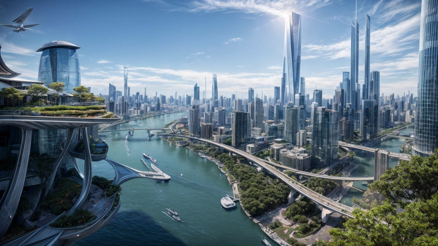 (Best quality,4K,8K,A high resolution,Masterpiece:1.2),Ultra-detailed,(Realistic,Photorealistic,photo-realistic:1.37),Futuristic floating city,Futuristic technology,Huge urban high-tech tablet platform,Airship,Floating in the sky,Futuristic city,Small airships around,High-tech hemispherical platform,Colorful lights,Advanced architecture,modernn architecture,skyscrapper,Access the cloud,Scenic beauty,view over city,Impressive design,Blend seamlessly with nature,energetic and vibrant atmosphere,Futuristic transportation system,Parking is suspended,Transparent path,Lush greenery,Sky gardens,cascading waterfalls,Magnificent skyline,reflections on the water,Sparkling river,Architectural innovation,futuristic skyscrapers,Transparent dome,The shape of the building is unusual,Elevated walkway,Impressive skyline,Glowing lights,Futuristic technology,Minimalist design,Scenic spots,Panoramic view,Cloud Piercing Tower,Vibrant colors,epic sunrise,epic sunset,Dazzling light display,magical ambiance,The future city,Urban Utopia,LuxuryLifestyle,Innovative energy,sustainable development,Smart city technology,Advanced infrastructure,Tranquil atmosphere,Nature and technology live in harmony,Awesome cityscape,Unprecedented urban planning,Architecture connects seamlessly with nature,High-tech metropolis,A cutting-edge engineering marvel,The future of urban living,Visionary architectural concept,Energy-efficient buildings,Harmony with the environment,A city floating above the clouds,Utopian dreams become reality,The possibilities are endless,State-of-the-art transportation network,Green energy integration,Innovative materials,Impressive holographic display,Advanced communication system,Breathtaking aerial view,Quiet and peaceful environment,Modernist aesthetics,Ethereal beauty