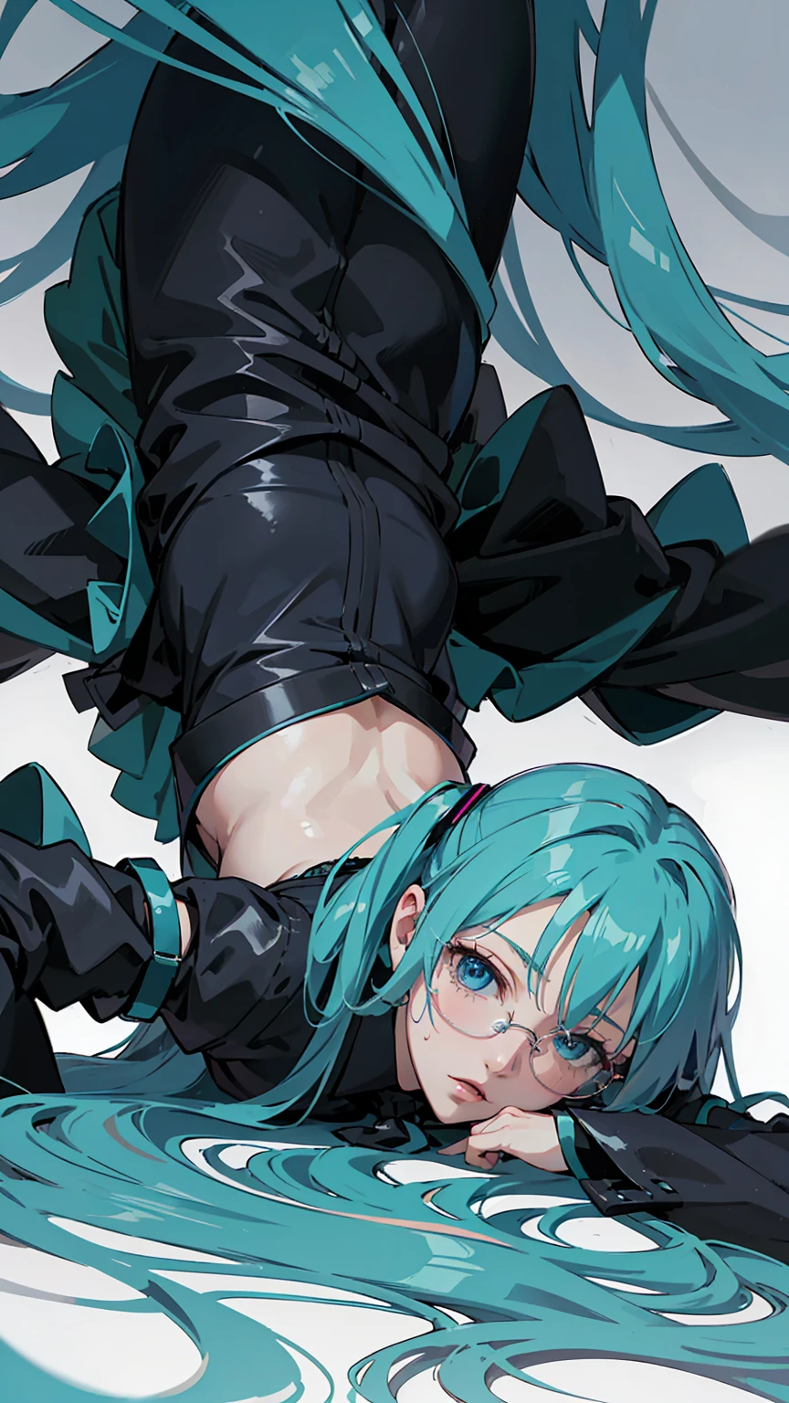 、grayscale、one piece、Disheveled Hair、Sloppy、squint、Drunk、Rotated、( Stupid / Sexual Ecstasy)、Rotated、Glasses、Highest quality, Realistic, Ultra-fine illustrations, Beautiful and attractive anime girl, miku hatsune, Slender body, Tied Hair, One Girl, Girl Photos, Full Body Shot, Beautiful Blue Eyes, Rotated,