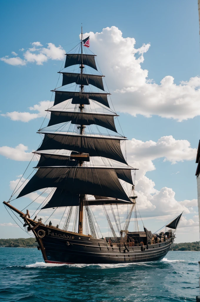 The black pearl boat inside a tilted bottle