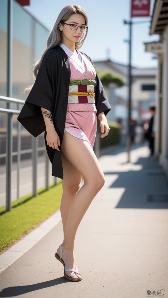 Cute Japanese female, (16 years old), (Very cute face), white moist skin, looking at camera, melancholy expression, (Pink bright eyes: 1.4), (Black rimmed glasses: 1.3)
BREAK,
(Parkour), (Very beautiful berserker female: 1.3), (Dynamic pose: 1.3),
BREAK,
(Wearing pink cute kimono: 1.3), (Highly revealing kimono), Very big earrings, Short length, (Black grass tattoo on body: 1.3),
BREAK,
(Super long hair), (Light gray hair: 1.4), (Wavy hair), (Gradient hair: 1.3), (Red tips: 1.3),
BREAK,
(Realistic: 1.3), Masterpiece, Perfect lighting, (Ultra high resolution), (8K), (Very detailed: 1.4), (From the front), (Full body: 1.4), (Symmetrical: 1.2), (One cut),
BREAK,
(Big cities in Japan: 1.2),