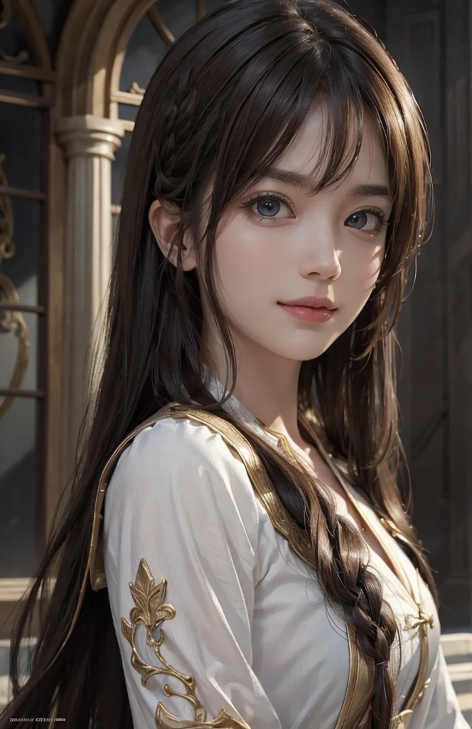 Skyland temple, open back, (Ultra Realistic), (Illustration), (Increased Resolution), (8K), (Extremely Detailed), (Best Illustration), (Beautiful and Detailed Eyes), (Best Quality), (Ultra Detailed), (Masterpiece ), ( wallpaper), (detailed face), solo, 1 girl, fine details, detailed face, deep shadows, low key, pureerosfaceace_v1, smiling, long hair, 46 points oblique bangs