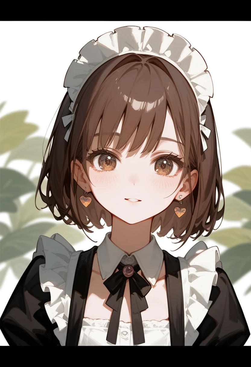 (Fraction_9,Fraction_8_Direction_7_up), （（A woman））（Close shot），Cute maid，Black and white clothes，Eye，Brown hair，