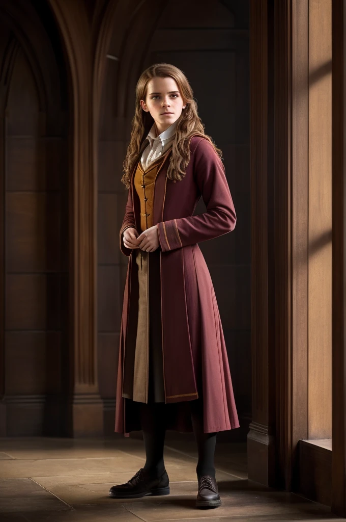 "(First person, Emma Watson, ultra realistic, with wrinkles and frown lines, dressed as Hermione in Harry Potter, Full body, with masterpiece quality in ultra-detail, header 16k)" -> "(First person:1.5, Emma Watson:1.5, ultra-realistic:1.5, wrinkles:1.5, expression lines:1.5, dressed as Hermione in Harry Potter, full body, Legs showing, masterpiece, ultra-detail, header 16k)"