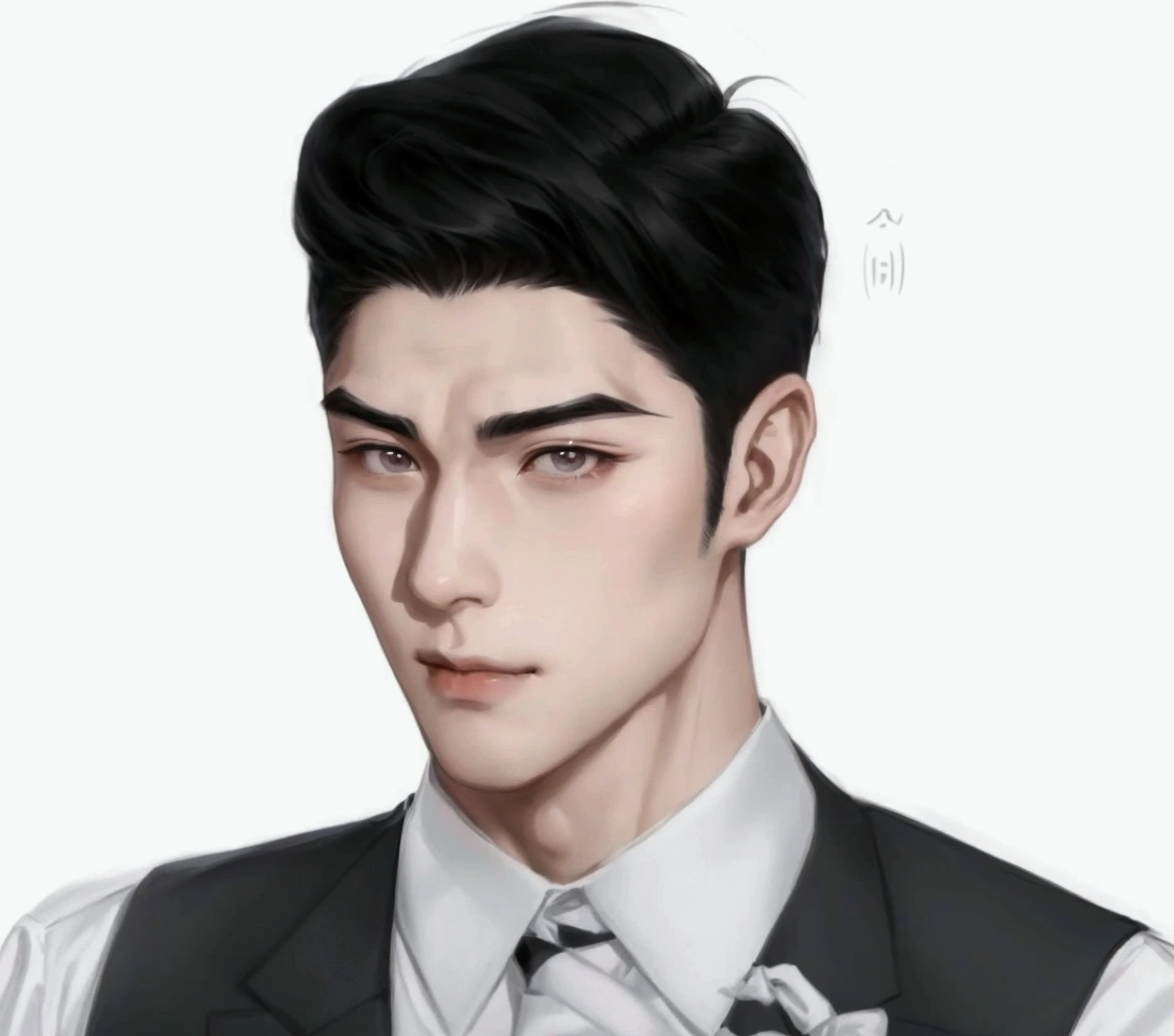 There is a drawing of a man wearing a tie and vest., Inspiration from Zhang Han, Inspiration from Kim Deuksin, Inspiration from Yan Juncheng, Inspired by Russell Dongjun Lu, Inspiration from Kang Se Hwang, Inspiration from Junggeun Lee, Inspired by Bian Shoumin, Inspired by Byeon Sang-byeok, Inspired by Sim Sa Jung
