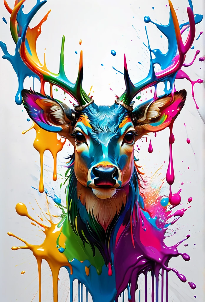 arte splash, deer head, very detailed mane ((White background)), piercing eyes, Epic Instagram, art-station, splash style of colorful paint+, Contour, hyper-detailed intricately detailed, engine unreal, awesome, details Intricate, splashscreen, colors complementary, realistic concept art, 8K resolution, deviantart masterpiece, oil-painting, heavy brush strokes, paint drips, splash arts