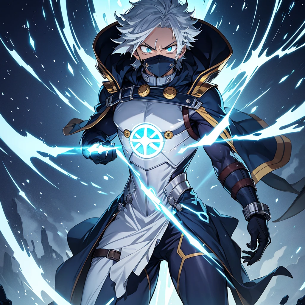 Like a Pro Hero in "My Hero Academia" com um Quirk de Manipulação Temporal e um artefato mágico como o Chronomantic Clock, his appearance would be striking and reflect both his power and his role as a hero. Here's a suggestion of what you might look like:
**hero costume**:
- **'s uniform**: A futuristic and elegant outfit, predominantly in silver and blue colors, symbolizing time and precision. The suit material is strong and flexible, allowing freedom of movement.
- **Chronomantic Clock**: The watch is integrated into your outfit, attached to the wrist or embedded on the chest like an emblem. It glows with a soft light when in use.
- **mask**: A partial mask that covers the upper half of the face, equipped with displays that analyze the environment in real time, helping with the use of Quirk.
- **Accessories**: Special gloves that help channel Quirk more precisely and reinforced boots for greater agility and stability.
**Physical Characteristics**:
- **Height and Body**: Medium to tall height, with an athletic and well-defined physique, reflecting the intensive training required to be a hero.
- **body hair**: body hair de comprimento médio, possibly in a single color or with blue or silver highlights, symbolizing your connection with time.
- **eyeballs**: eyeballs de cor incomum, maybe deep blue or silver, that glow slightly when you use your Quirk, adding a touch of mysticism.
- **Scars and Marks**: Some scars from past battles, showing your experience and resilience, in addition to a possible temporal symbol tattooed somewhere visible, such as on the arm or neck.
Your appearance reflects your unique ability and your status as a respected hero, combining functionality and aesthetics to create an imposing and inspiring image.