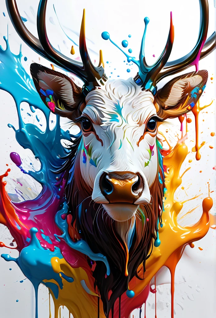 arte splash, elk head, very detailed mane ((White background)), piercing eyes, Epic Instagram, art-station, splash style of colorful paint+, Contour, hyper-detailed intricately detailed, engine unreal, awesome, details Intricate, splashscreen, colors complementary, realistic concept art, 8K resolution, deviantart masterpiece, oil-painting, heavy brush strokes, paint drips, splash arts