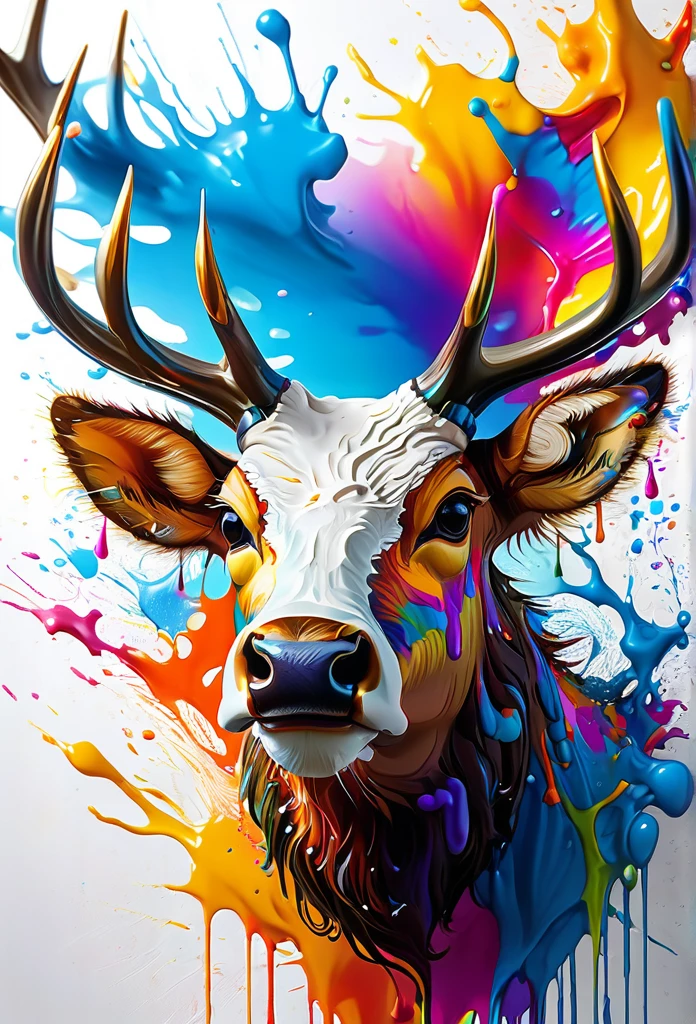 arte splash,  elk head, very detailed mane ((White background)), piercing eyes, Epic Instagram, art-station, splash style of colorful paint+, Contour, hyper-detailed intricately detailed, engine unreal, awesome, details Intricate, splashscreen, colors complementary, realistic concept art, 8K resolution, deviantart masterpiece, oil-painting, heavy brush strokes, paint drips, splash arts
