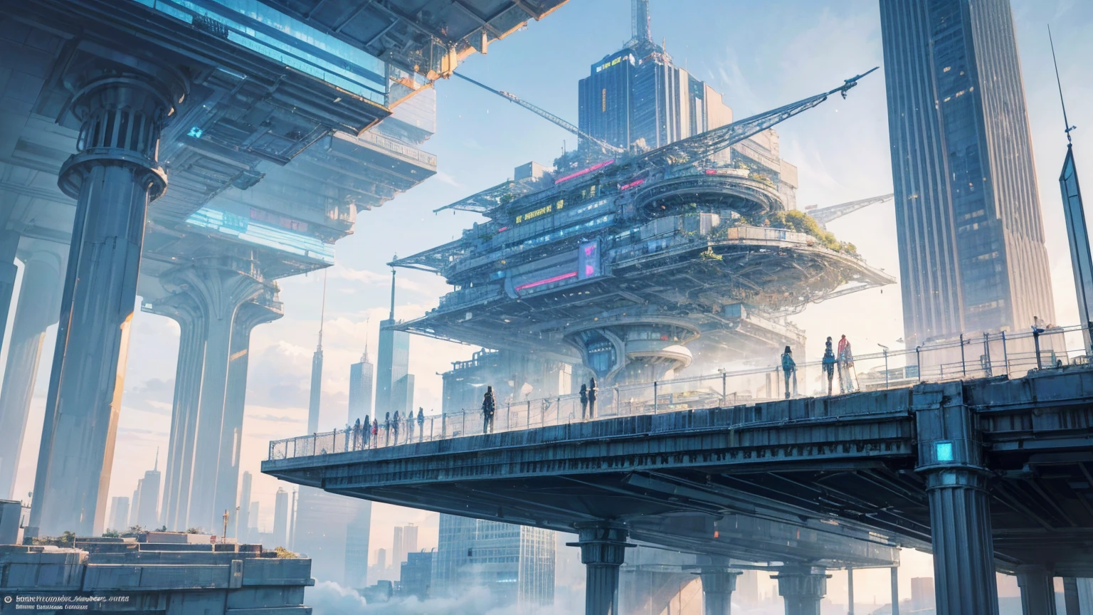 (Best quality,4K,8K,A high resolution,Masterpiece:1.2),Ultra-detailed,(Realistic,Photorealistic,photo-realistic:1.37),Futuristic floating city,Futuristic technology,Huge urban high-tech tablet platform,Airship,Floating in the sky,Futuristic city,Small airships around,High-tech hemispherical platform,Colorful lights,Advanced architecture,modernn architecture,skyscrapper,Access the cloud,Scenic beauty,view over city,Impressive design,Blend seamlessly with nature,energetic and vibrant atmosphere,Futuristic transportation system,Parking is suspended,Transparent path,Lush greenery,Sky gardens,cascading waterfalls,Magnificent skyline,reflections on the water,Sparkling river,Architectural innovation,futuristic skyscrapers,Transparent dome,The shape of the building is unusual,Elevated walkway,Impressive skyline,Glowing lights,Futuristic technology,Minimalist design,Scenic spots,Panoramic view,Cloud Piercing Tower,Vibrant colors,epic sunrise,epic sunset,Dazzling light display,magical ambiance,The future city,Urban Utopia,LuxuryLifestyle,Innovative energy,sustainable development,Smart city technology,Advanced infrastructure,Tranquil atmosphere,Nature and technology live in harmony,Awesome cityscape,Unprecedented urban planning,Architecture connects seamlessly with nature,High-tech metropolis,A cutting-edge engineering marvel,The future of urban living,Visionary architectural concept,Energy-efficient buildings,Harmony with the environment,A city floating above the clouds,Utopian dreams become reality,The possibilities are endless,State-of-the-art transportation network,Green energy integration,Innovative materials,Impressive holographic display,Advanced communication system,Breathtaking aerial view,Quiet and peaceful environment,Modernist aesthetics,Ethereal beauty