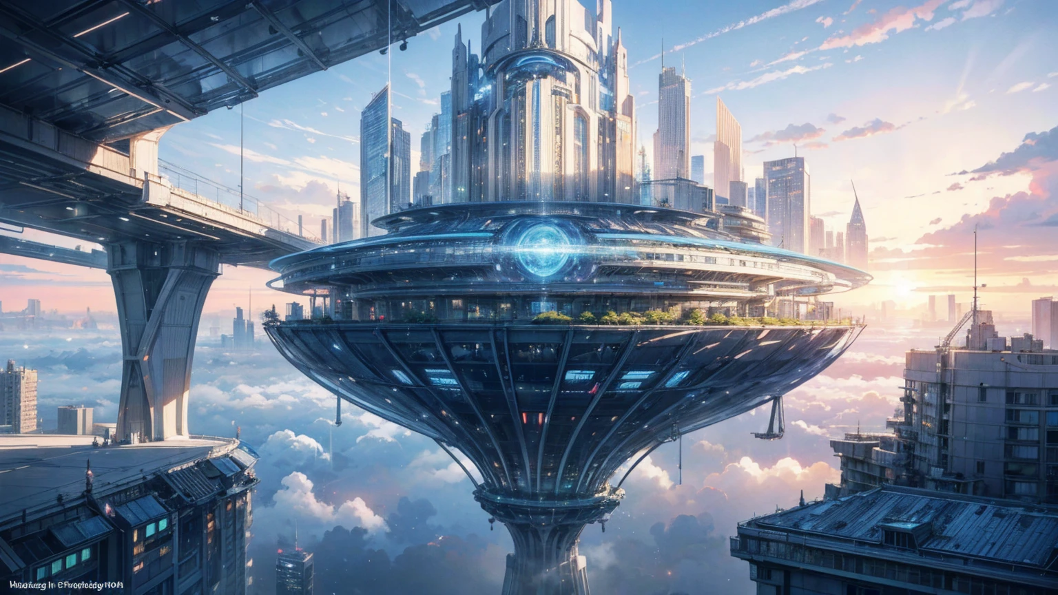 (Best quality,4K,8K,A high resolution,Masterpiece:1.2),Ultra-detailed,(Realistic,Photorealistic,photo-realistic:1.37),Futuristic floating city,Futuristic technology,Huge urban high-tech tablet platform,Airship,Floating in the sky,Futuristic city,Small airships around,High-tech hemispherical platform,Colorful lights,Advanced architecture,modernn architecture,skyscrapper,Access the cloud,Scenic beauty,view over city,Impressive design,Blend seamlessly with nature,energetic and vibrant atmosphere,Futuristic transportation system,Parking is suspended,Transparent path,Lush greenery,Sky gardens,cascading waterfalls,Magnificent skyline,reflections on the water,Sparkling river,Architectural innovation,futuristic skyscrapers,Transparent dome,The shape of the building is unusual,Elevated walkway,Impressive skyline,Glowing lights,Futuristic technology,Minimalist design,Scenic spots,Panoramic view,Cloud Piercing Tower,Vibrant colors,epic sunrise,epic sunset,Dazzling light display,magical ambiance,The future city,Urban Utopia,LuxuryLifestyle,Innovative energy,sustainable development,Smart city technology,Advanced infrastructure,Tranquil atmosphere,Nature and technology live in harmony,Awesome cityscape,Unprecedented urban planning,Architecture connects seamlessly with nature,High-tech metropolis,A cutting-edge engineering marvel,The future of urban living,Visionary architectural concept,Energy-efficient buildings,Harmony with the environment,A city floating above the clouds,Utopian dreams become reality,The possibilities are endless,State-of-the-art transportation network,Green energy integration,Innovative materials,Impressive holographic display,Advanced communication system,Breathtaking aerial view,Quiet and peaceful environment,Modernist aesthetics,Ethereal beauty