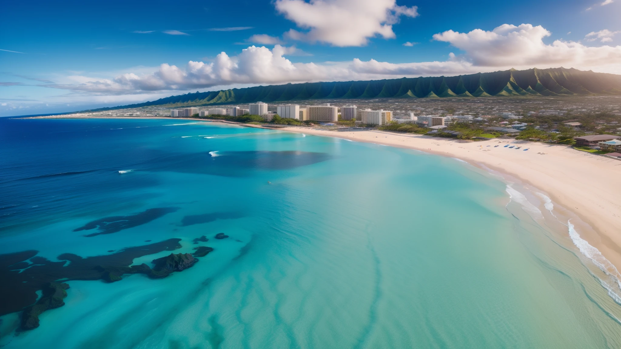 beautiful Hawaii beach only blue sea and white sands nobady no mountains 