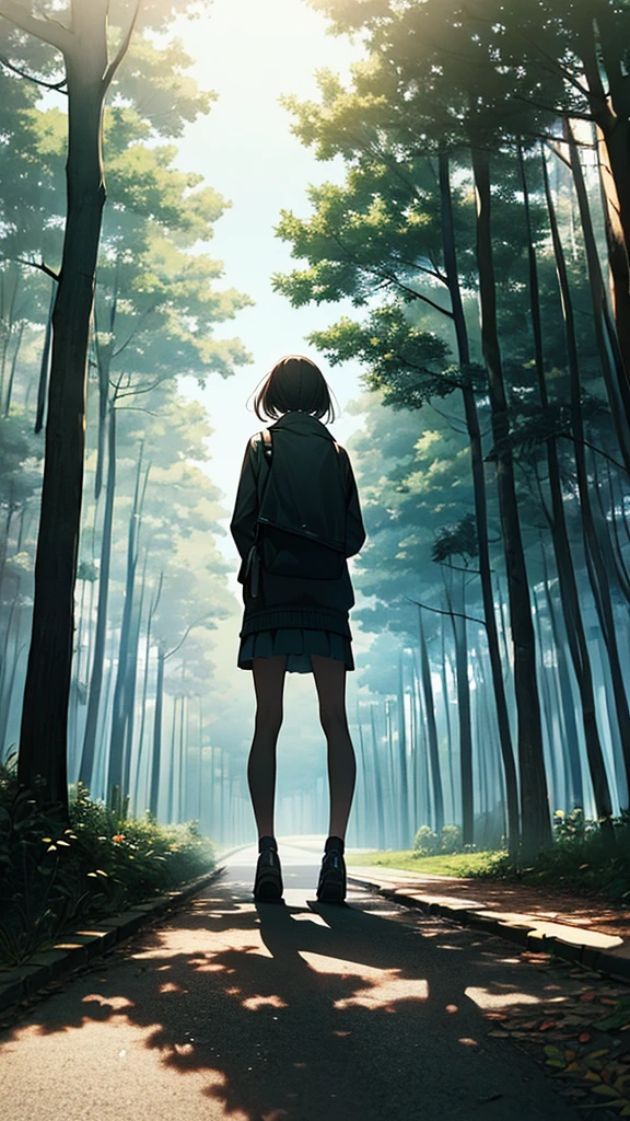 Shadow of teenage girl, street forest, dark photography 
