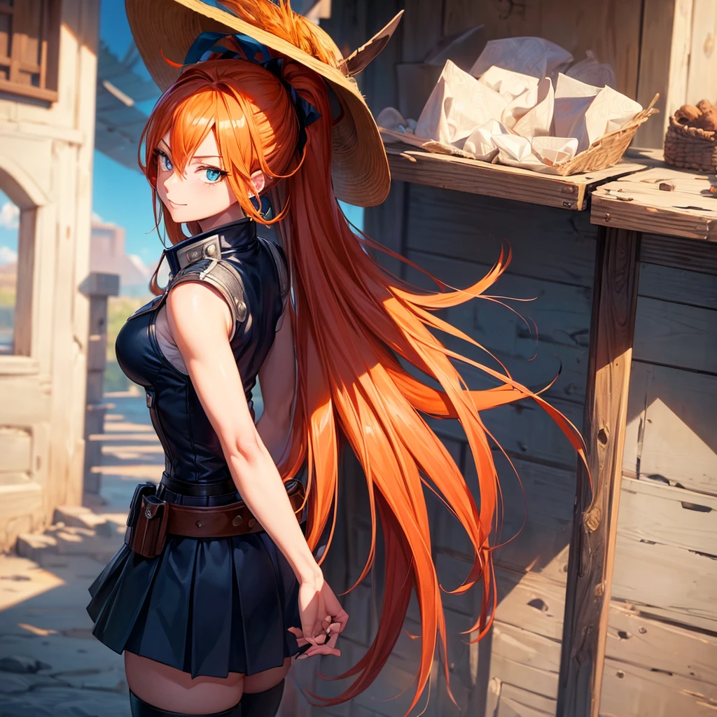 Very beautiful nano (piece), Light makeup, Kanekoen hour, Reality, High contrast, 8k HD, detailed, hyper-detailed, Realistic skin texture, Orange long hair, Bikini top only, Blue pants, Large Breasts, best quality, Ultra-high resolution, RAW photos, Dramatic Lighting, Unreal Engine, Diffuse Glow, outdoor, realistic detailed onep piece pirate ship, Treasure Box, Kaneko, Kaneko coins, Kaneko bars.
