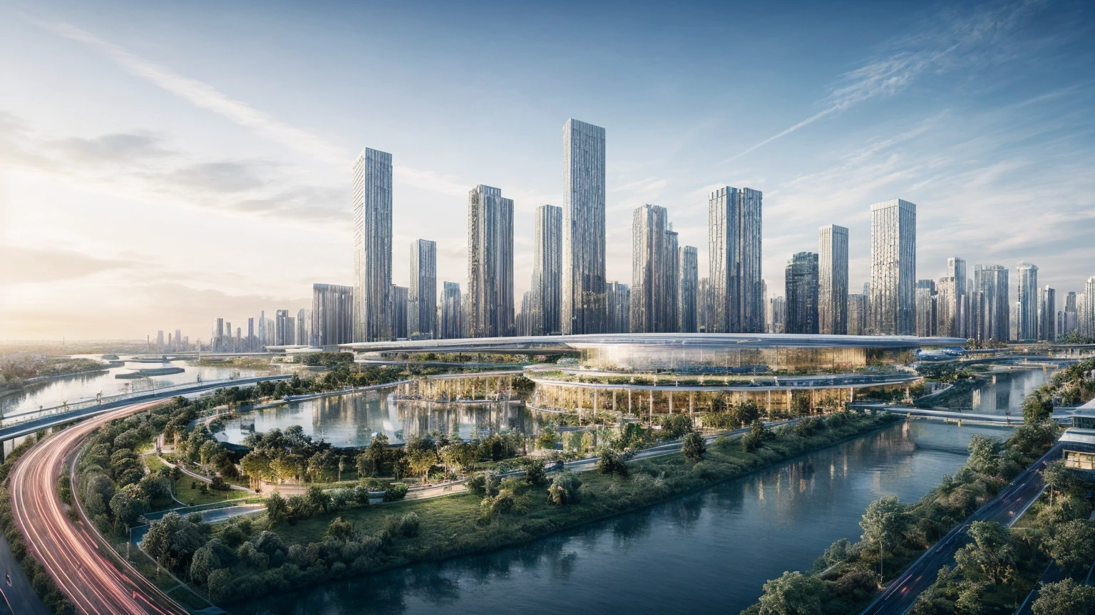 (Best quality,4K,8K,A high resolution,Masterpiece:1.2),Ultra-detailed,(Realistic,Photorealistic,photo-realistic:1.37),Futuristic floating city,Futuristic technology,Huge urban high-tech tablet platform,Airship,Floating in the sky,Futuristic city,Small airships around,High-tech hemispherical platform,Colorful lights,Advanced architecture,modernn architecture,skyscrapper,Access the cloud,Scenic beauty,view over city,Impressive design,Blend seamlessly with nature,energetic and vibrant atmosphere,Futuristic transportation system,Parking is suspended,Transparent path,Lush greenery,Sky gardens,cascading waterfalls,Magnificent skyline,reflections on the water,Sparkling river,Architectural innovation,futuristic skyscrapers,Transparent dome,The shape of the building is unusual,Elevated walkway,Impressive skyline,Glowing lights,Futuristic technology,Minimalist design,Scenic spots,Panoramic view,Cloud Piercing Tower,Vibrant colors,epic sunrise,epic sunset,Dazzling light display,magical ambiance,The future city,Urban Utopia,LuxuryLifestyle,Innovative energy,sustainable development,Smart city technology,Advanced infrastructure,Tranquil atmosphere,Nature and technology live in harmony,Awesome cityscape,Unprecedented urban planning,Architecture connects seamlessly with nature,High-tech metropolis,A cutting-edge engineering marvel,The future of urban living,Visionary architectural concept,Energy-efficient buildings,Harmony with the environment,A city floating above the clouds,Utopian dreams become reality,The possibilities are endless,State-of-the-art transportation network,Green energy integration,Innovative materials,Impressive holographic display,Advanced communication system,Breathtaking aerial view,Quiet and peaceful environment,Modernist aesthetics,Ethereal beauty
