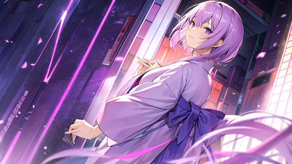 woman　clear　Light purple hair　　kimono　　Anime Style　　investigation
