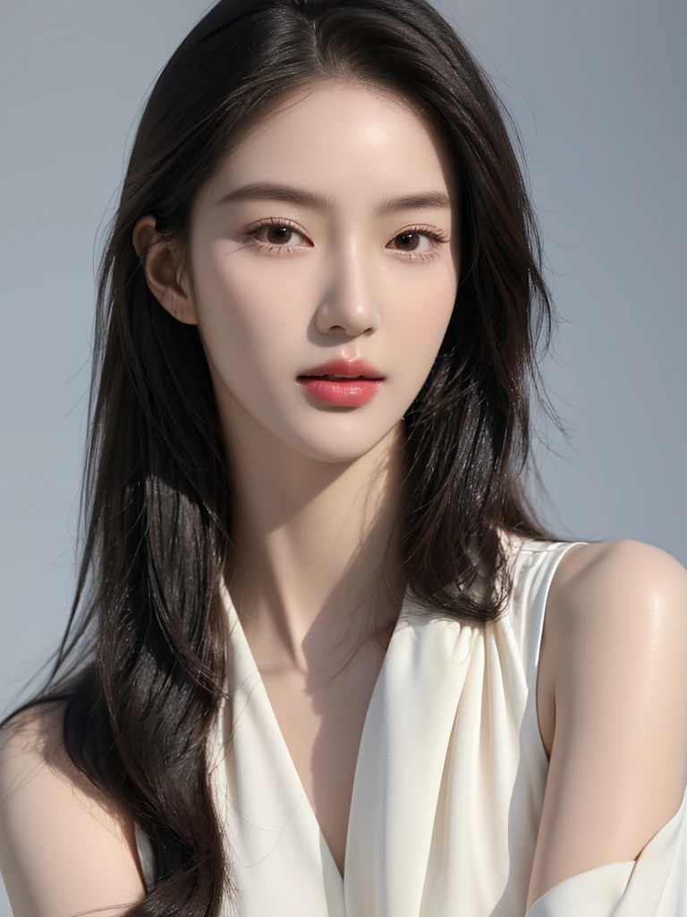Featuring confident and radiant women、Generate AI Art Inspired by Korean Cosmetics Advertising。Displayed up to chest level、Her perfect skin、Lively makeup、Focus on fashionable hairstyles、Capturing the essence of K-beauty。Isolated on natural white background、Reflecting beauty and fashion trends、Alafed Asian Woman, Look at me diagonally、photoshoot for skincare brand, milky skin, shiny soft skin, clean face and body skin, wlop glossy skin, fanart, eora, Foamy skin, beauty campaign, Official Product Pictures, portrait shot, yangjun chen, Beautiful face in red tones, Ethereal skin, Diagonal, Beautiful black hair