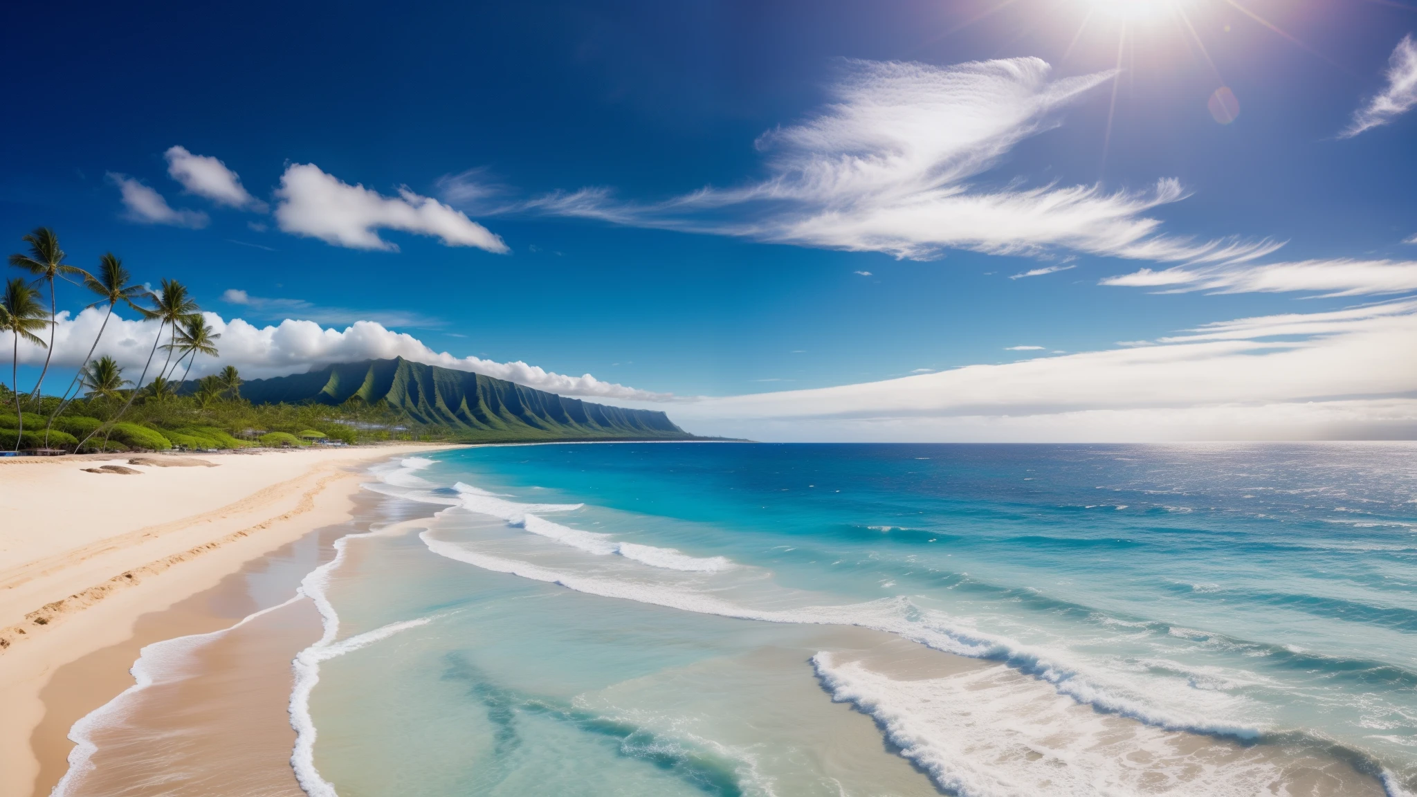 beautiful Hawaii beach only blue sea and white sands nobady no mountains