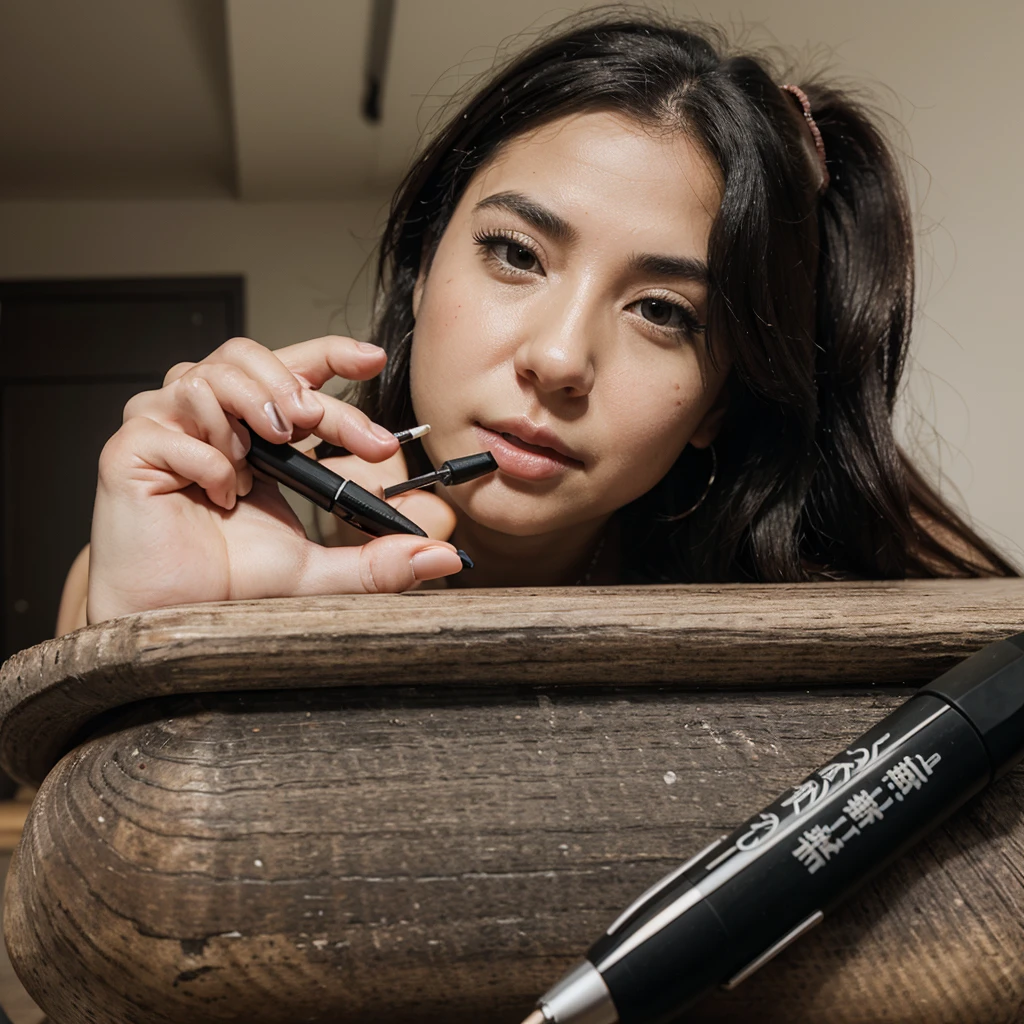melhor qualidade, obra-prima, 1girl, rosto bonito, (Foto realista: 1.3), (pele altamente detalhada: 1.2), 8k UHD, DSLR, alta qualidade, alta resolução, 4k, 8k, better ratio, quatro dedos;, (realista: 1.3), bonito 1menina, well tattooed showing the tongue, Tattoo spread over the neck